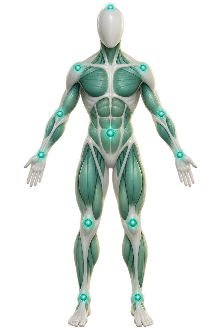 Front view of the body showing treatable areas